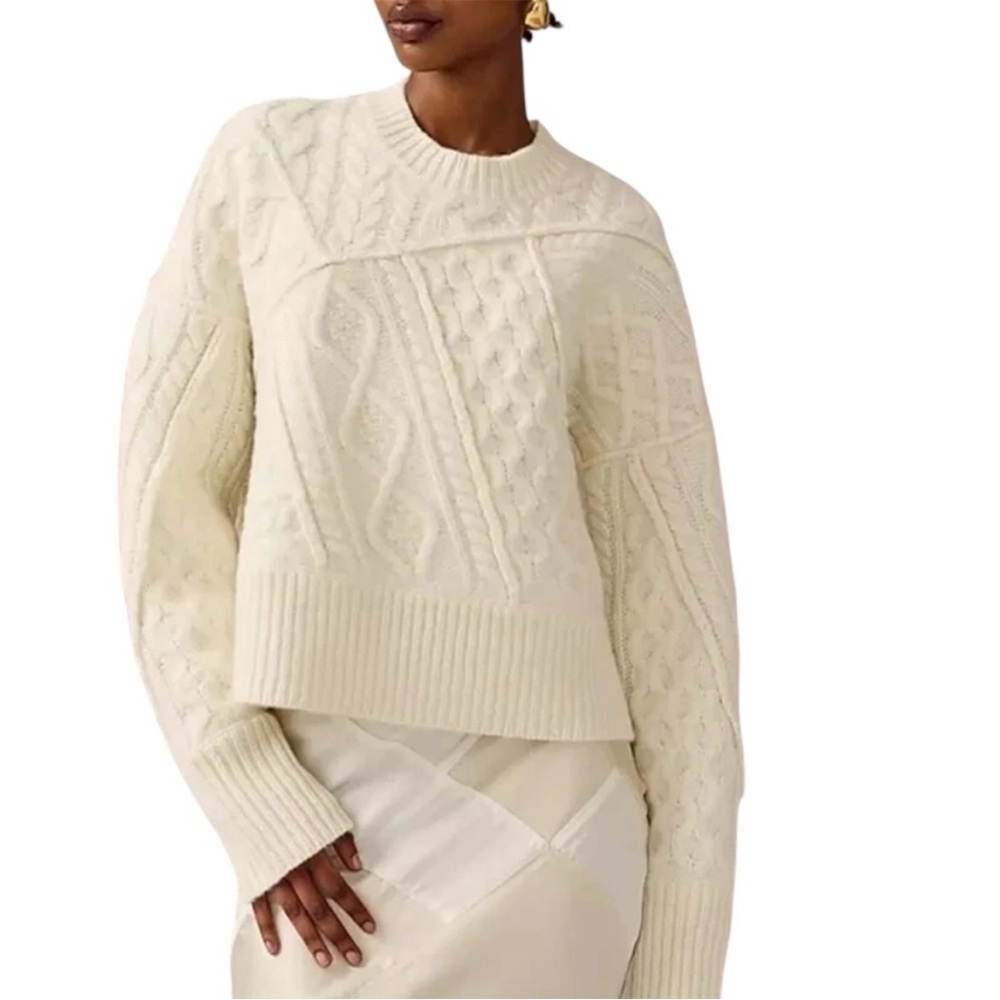 J Crew x Anna October Limited Edition Lambswool Cable Knit Ivory Sweater XS